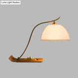 White 1-Head Night Table Lamp With Brass Cane Arm - Tent Bedroom Reading Book Light