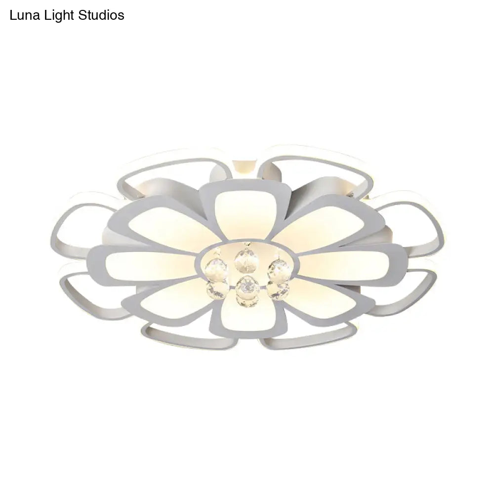 White Acrylic Blossom Led Ceiling Light - Crystal Ball Kids Lamp For Nursing Room