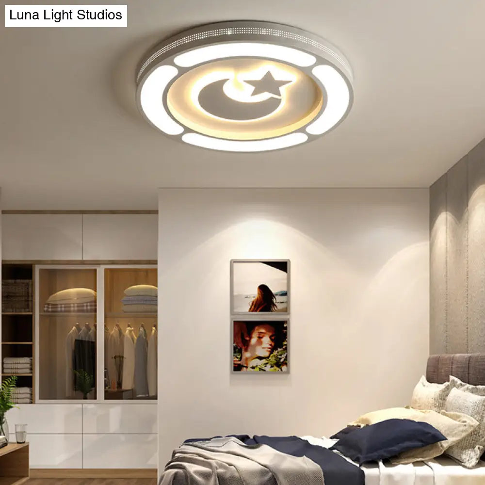 White Acrylic Led Circle Ceiling Mount Light - Modern Bedroom Lamp For Adults And Kids