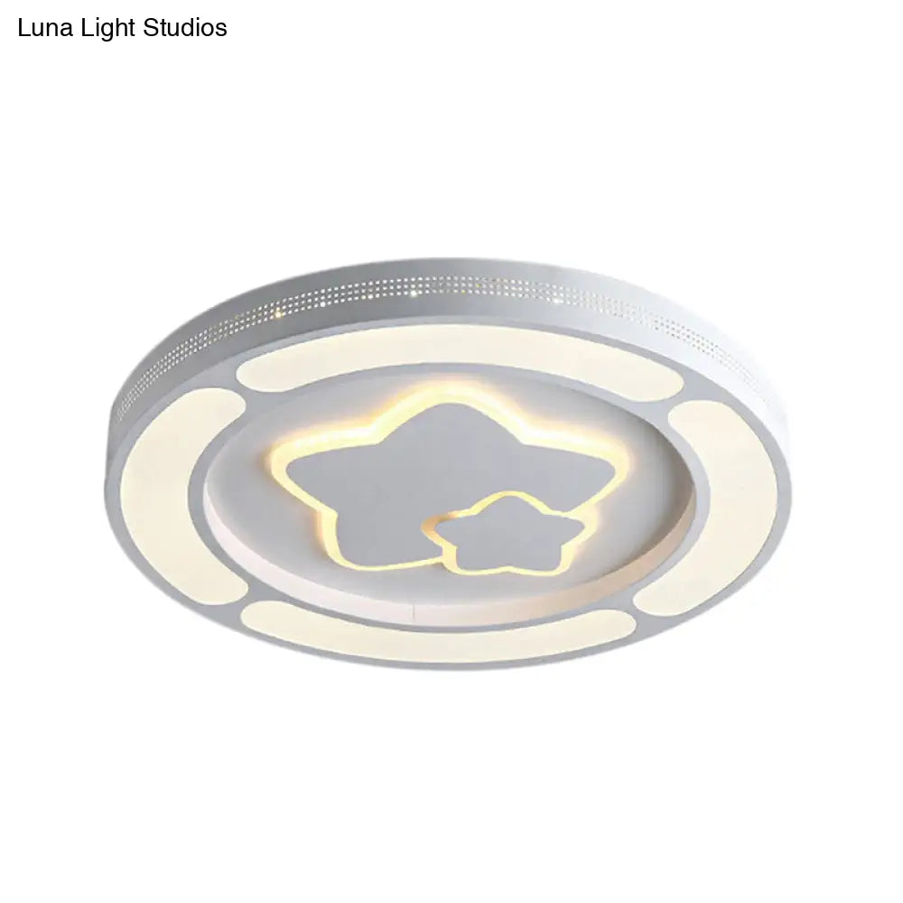White Acrylic Led Circle Ceiling Mount Light - Modern Bedroom Lamp For Adults And Kids