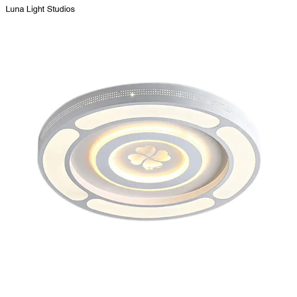 White Acrylic Led Circle Ceiling Mount Light - Modern Bedroom Lamp For Adults And Kids
