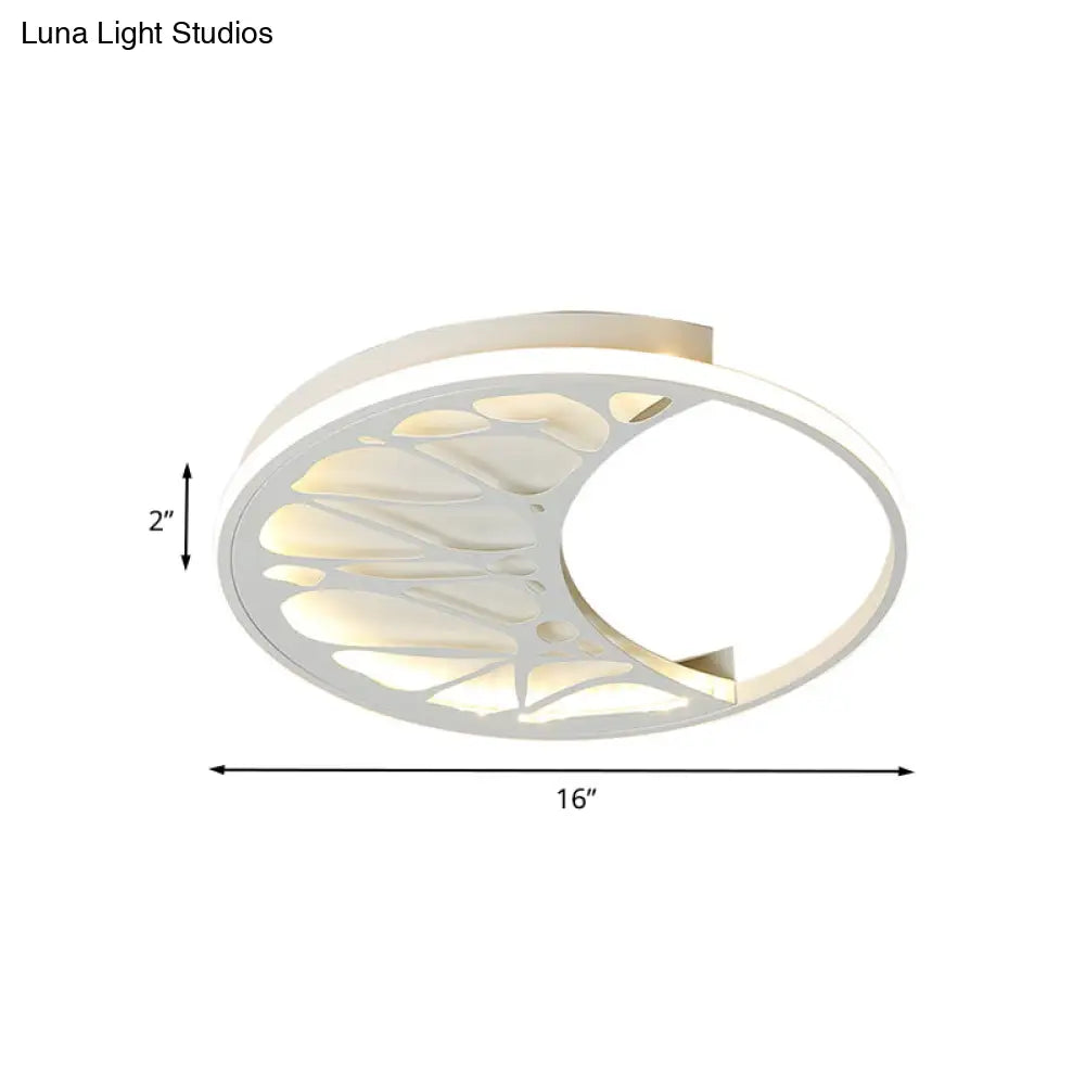 White Acrylic Moon Flush Light - Led Ceiling Fixture For Contemporary Bedroom Decor (16’/19.5’ Wide)