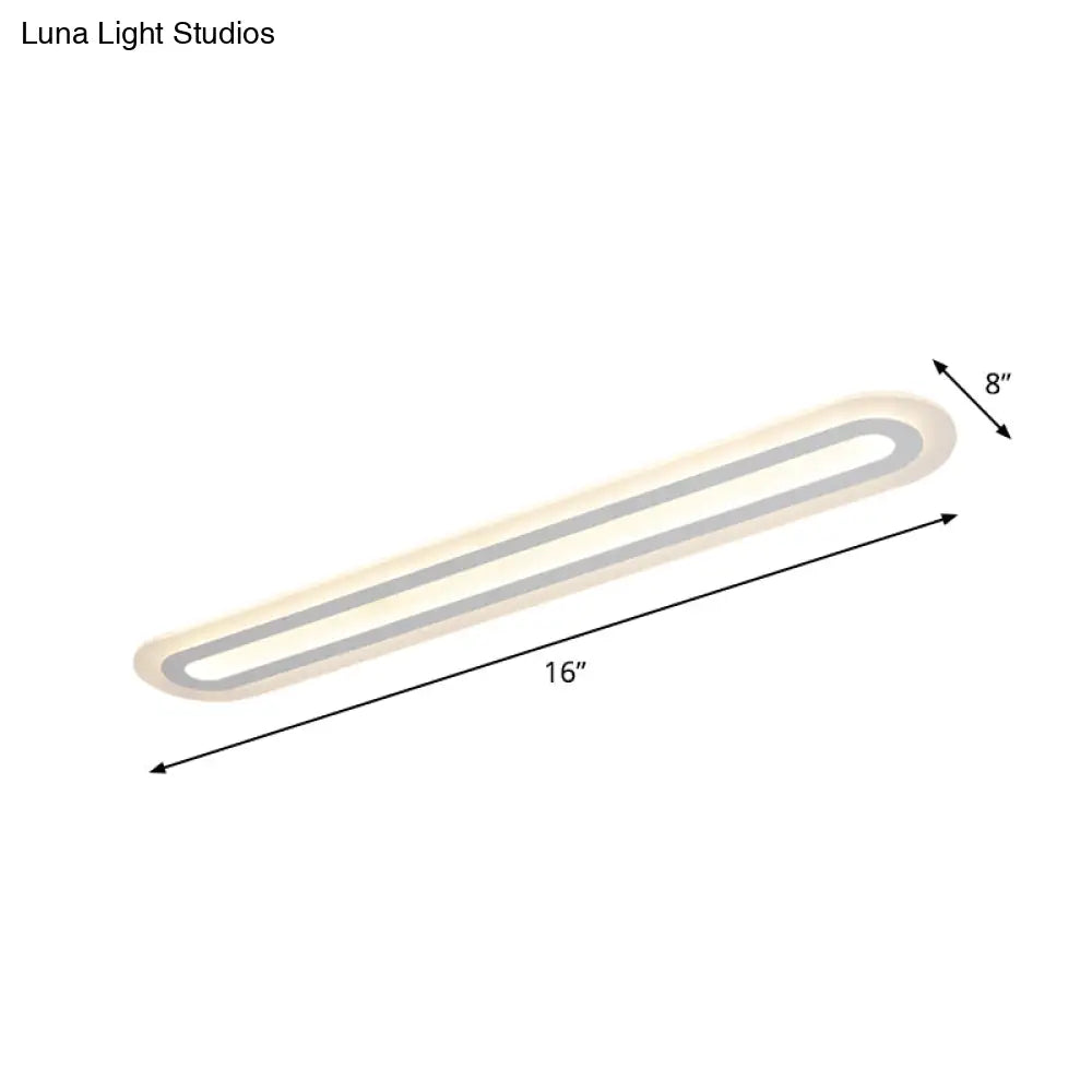 White Acrylic Oval Led Flush Mount Light: Simple Ceiling Lighting For Corridor Warm/White Light