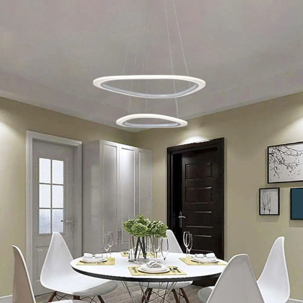 White Acrylic Triangular Led Ceiling Chandelier: Minimalist Hanging Lamp For Dining Room