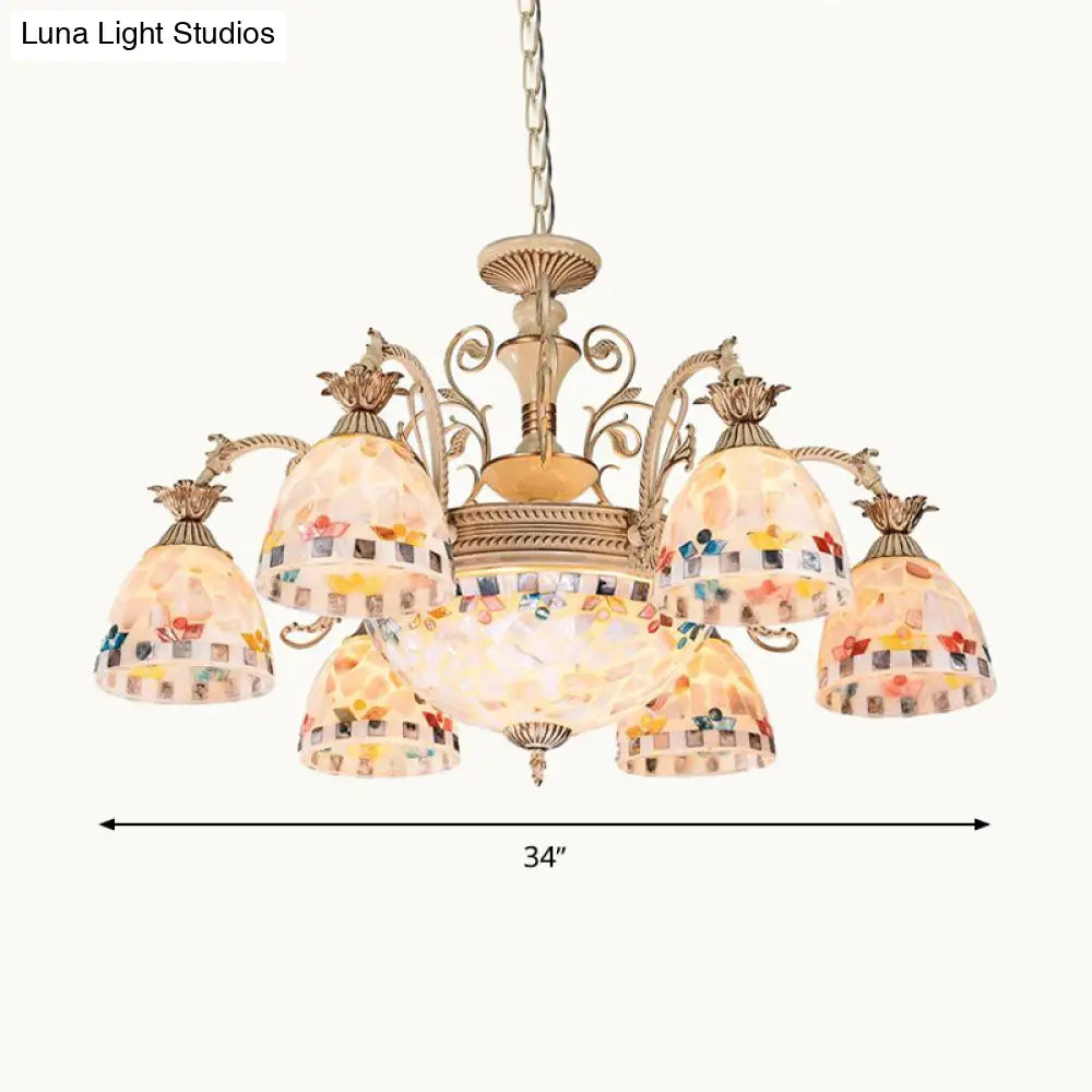 White And Gold Stained Glass Mosaic Chandelier - Tiffany Style 9/11 Lights Hanging Lamp Kit