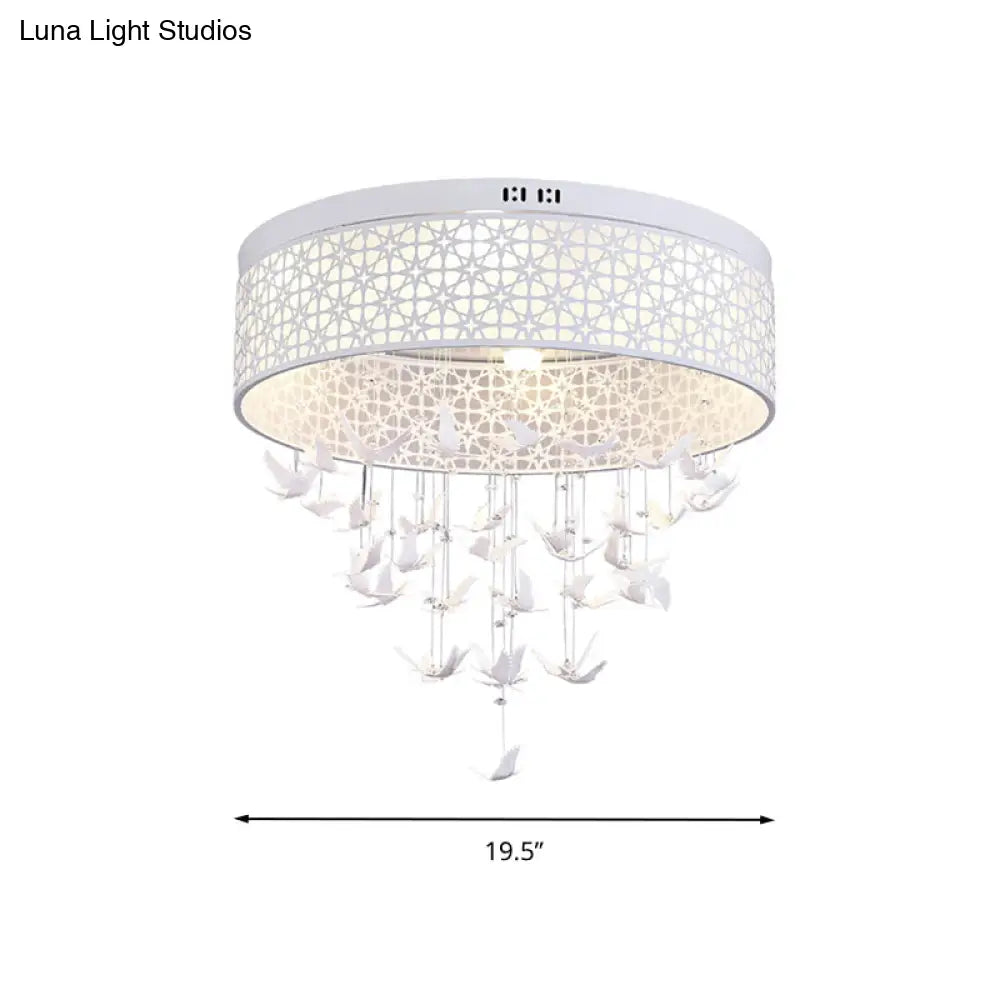 White Angel/Crystal Bead Flush Mount Led Bedroom Light - Simple Metal Design Multiple Sizes