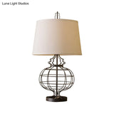 White Bedroom Desk Lamp: Traditional Reading Light With Drum Fabric Shade - 1