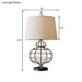White Bedroom Desk Lamp: Traditional Reading Light With Drum Fabric Shade - 1