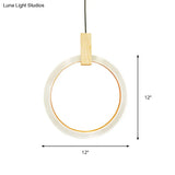 White Bedroom Suspension Pendant With Acrylic Shade And Ring Detail - 8’/12’/16’ Dia