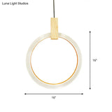 White Bedroom Suspension Pendant With Acrylic Shade And Ring Detail - 8’/12’/16’ Dia
