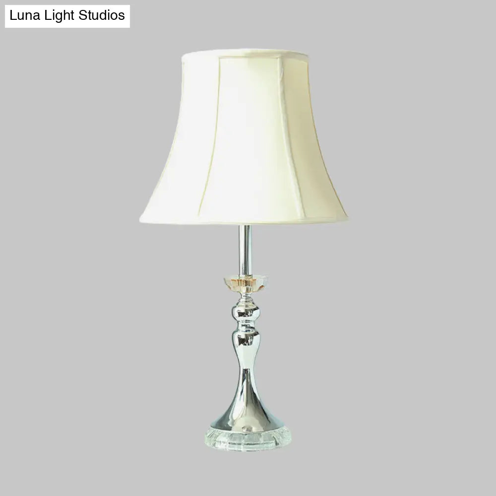 White Bell Night Lamp With Clear Crystal Accent For Bedroom Table