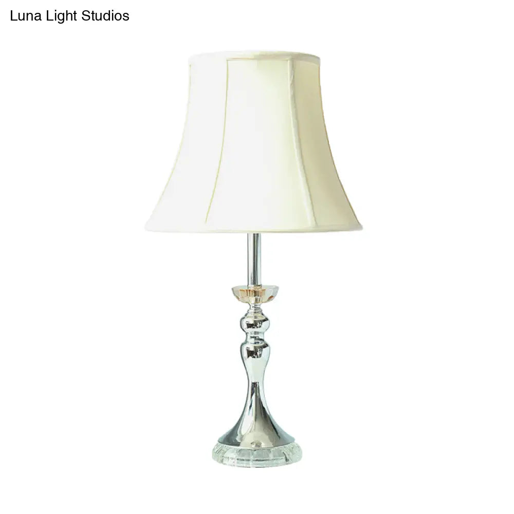 White Bell Night Lamp With Clear Crystal Accent For Bedroom Table