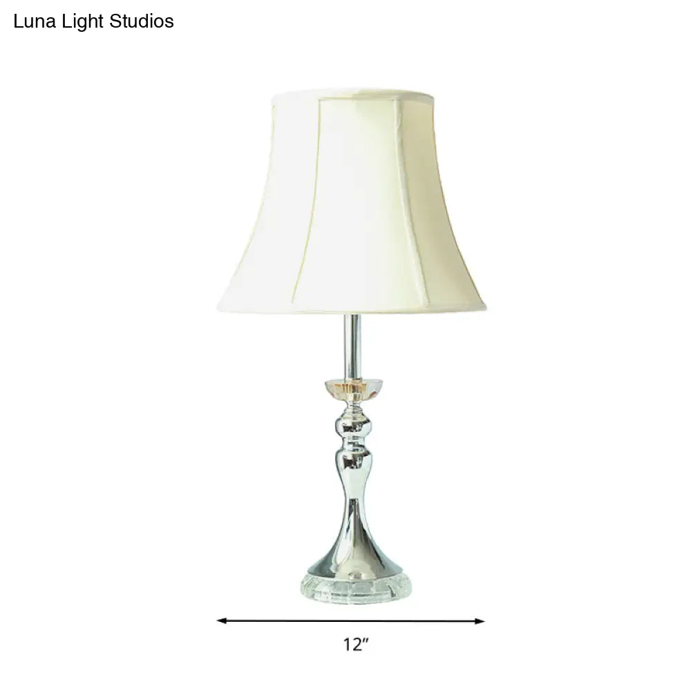 White Bell Night Lamp With Clear Crystal Accent For Bedroom Table