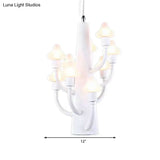 White Branch Pendant Light With Kids Metal Hanging Mushroom For Restaurant Bedroom