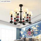 White Cartoon Fabric Chandelier: Empire Shade Hanging Light With Figurine - Perfect For Bedroom
