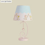 White Cartoon Night Lamp With Crystal Drop And Fun Animal Patterns Barrel Table Light