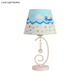 White Cartoon Night Lamp With Crystal Drop And Fun Animal Patterns Barrel Table Light
