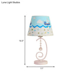 White Cartoon Night Lamp With Crystal Drop And Fun Animal Patterns Barrel Table Light