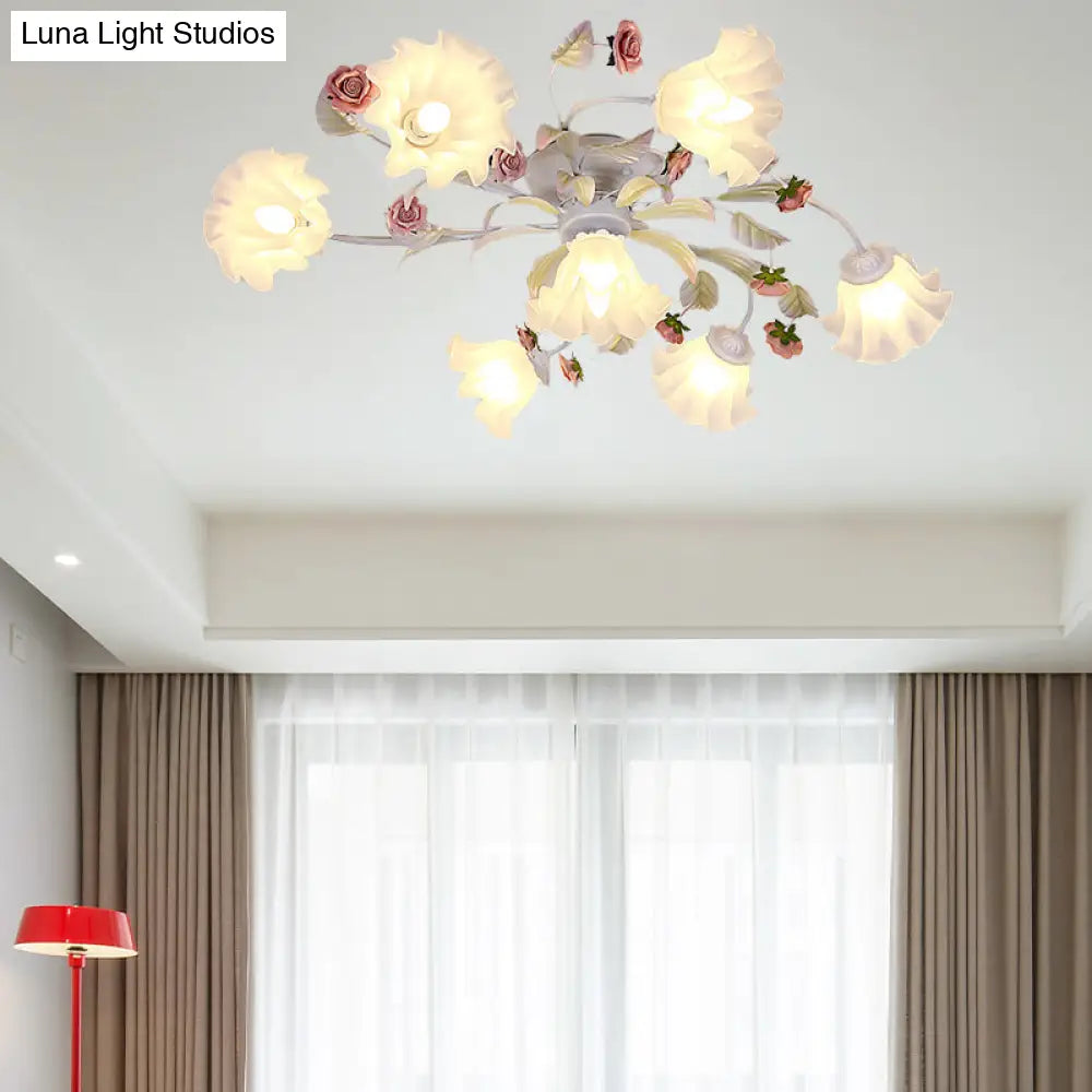 White Ceiling Mount Light Fixture With 4/6/7 Metal Lights - Perfect For Living Room