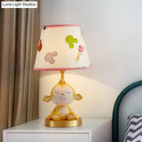White Cone Nightstand Table Lamp With Cartoon Print Gold Monkey Base