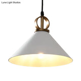White Conical Dining Table Suspension Pendant Light With Minimalist Metal Design And Ring Knob