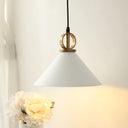 White Conical Dining Table Suspension Pendant Light With Minimalist Metal Design And Ring Knob