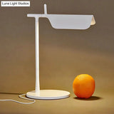 White Contemporary Led Desk Lamp For Bedroom Sleek Triangular Metal Nightstand Light