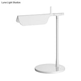 White Contemporary Led Desk Lamp For Bedroom Sleek Triangular Metal Nightstand Light