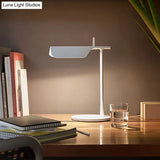 White Contemporary Led Desk Lamp For Bedroom Sleek Triangular Metal Nightstand Light