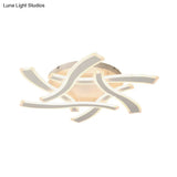 White Cross Wave Flush Mount Led Ceiling Light For Bedroom - Modernist Design And Warm Ambiance
