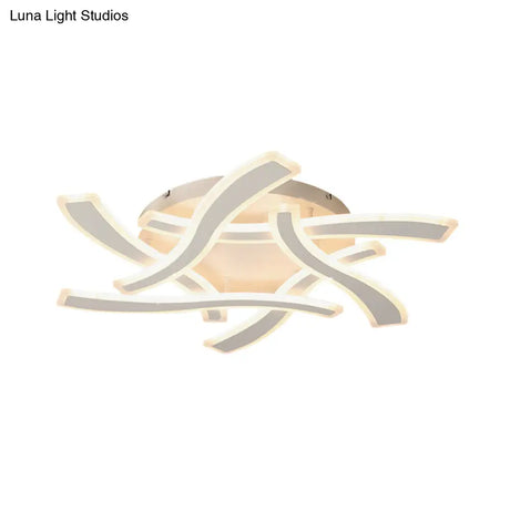 White Cross Wave Flush Mount Led Ceiling Light For Bedroom - Modernist Design And Warm Ambiance