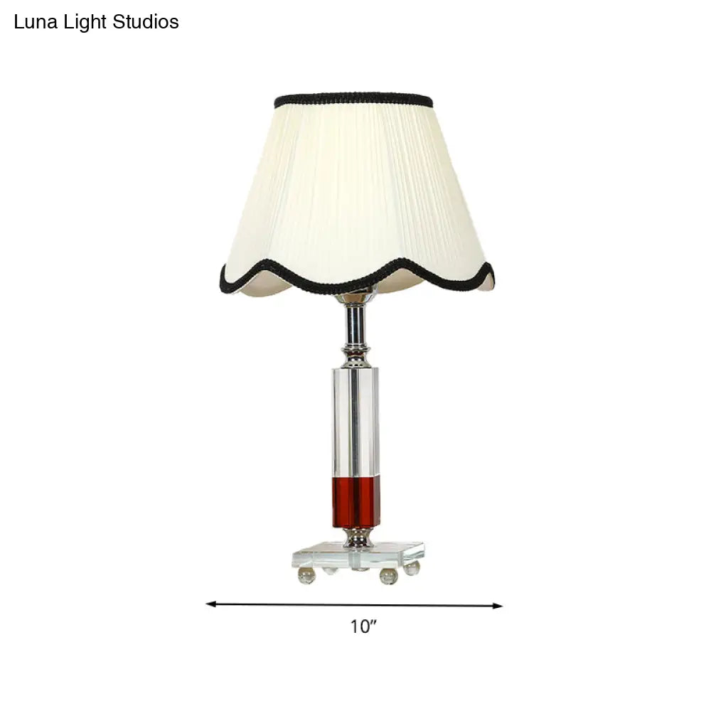 White Crystal Rectangle Nightstand Lamp With Lodge Style - 1 Light Table Fabric Shade