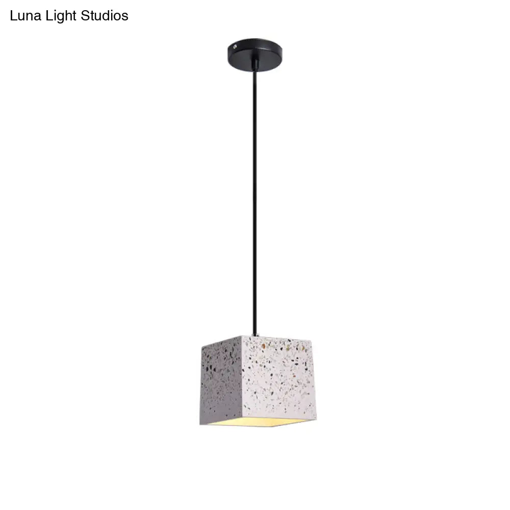 White Cube Pendant Light - Modern Nordic Terrazzo Ceiling Lamp For Restaurants