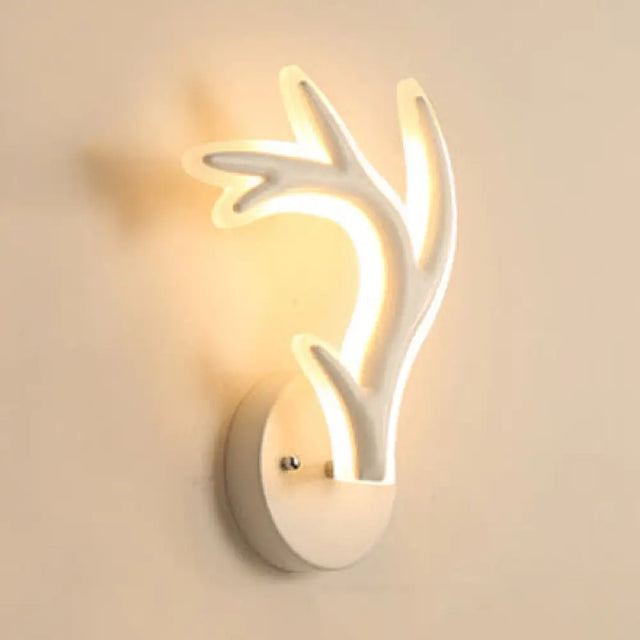 White Deer Horn Led Wall Light - Animal Style Acrylic Sconce For Bedrooms / A Warm