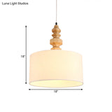White Drum Drop Pendant Light With Fabric Shade - Minimalist Design For Dining Table