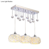 White Drum Pendant Light With Crystal Ball Accent - Sleek 3-Bulb Metal Hanging Lamp