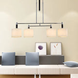 White Drum Shade Pendant Light Kit For Dining Room And Island Set Of 4