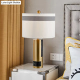 White Drum Table Lamp With Fabric Shade For Bedroom