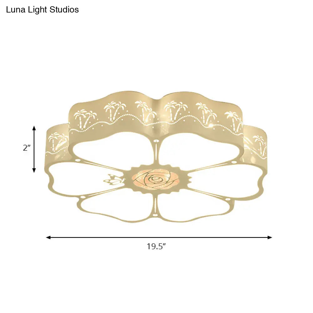 White Etched Petal Metal Ceiling Light For Kids’ Bedroom Or Bathroom