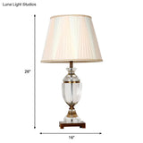 White Fabric Bedroom Nightstand Lamp With Crystal Base - Single Head Countryside Night Light