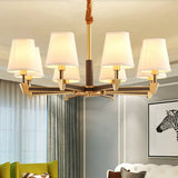 White Fabric Conical Ceiling Pendant Chandelier For Living Room - Postmodern Design With 6/8 Heads 8