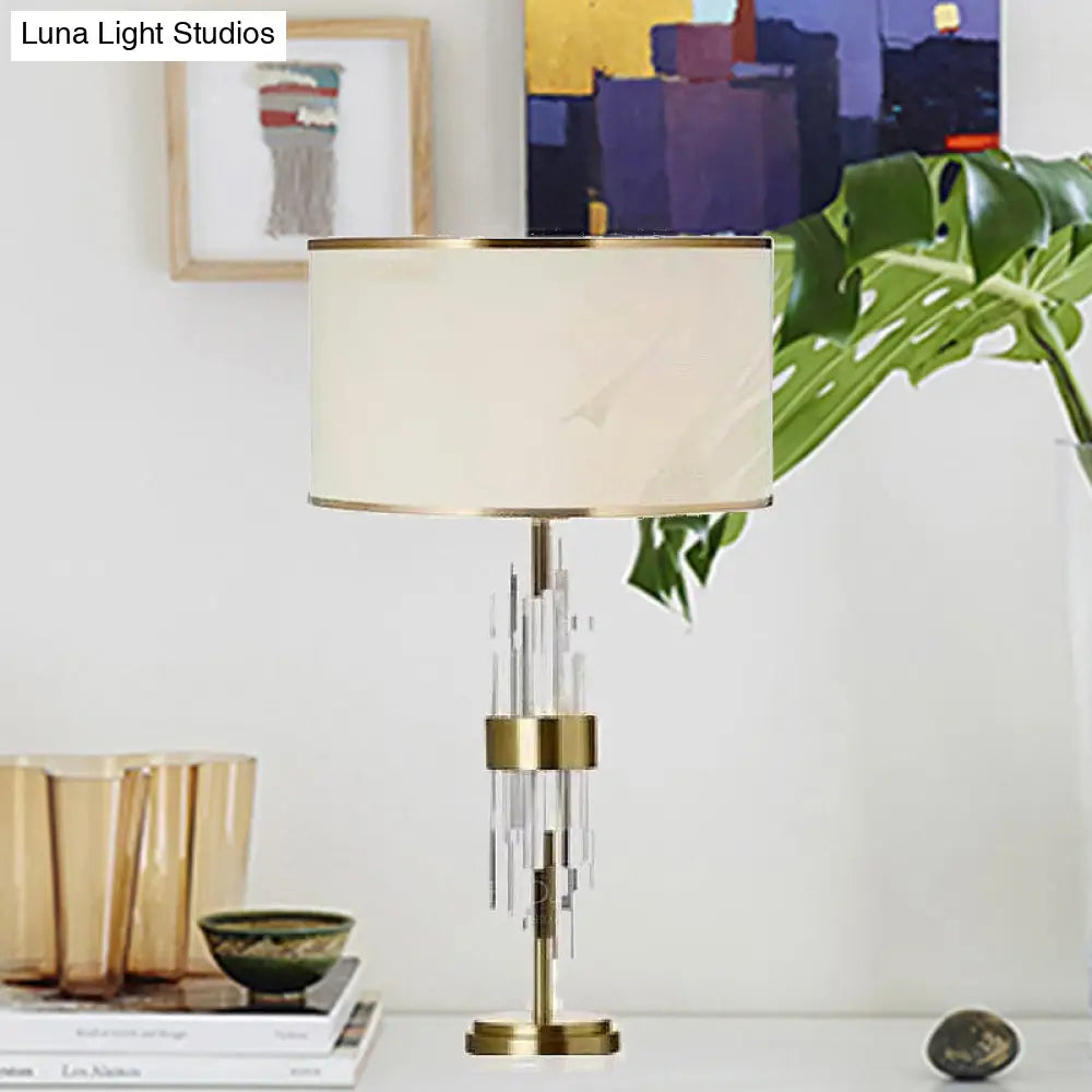 White Fabric Reading Lamp: Modernist Straight Sided Shade Task Lighting 1 Head