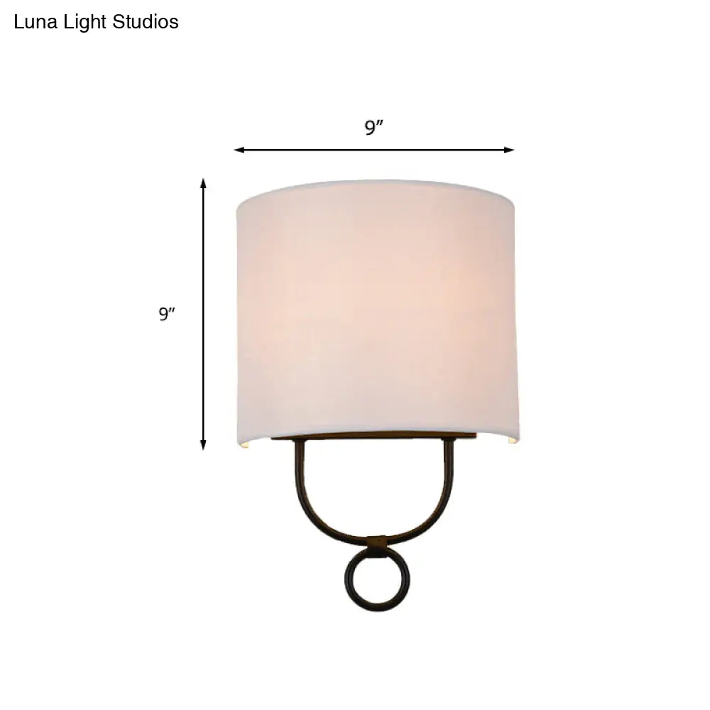 White Fabric Shade Wall Sconce Lighting For Bedroom - Traditional Half-Cylinder Design
