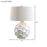 White Fabric Tapered Table Lamp - Modernist Small Desk Light For Bedroom