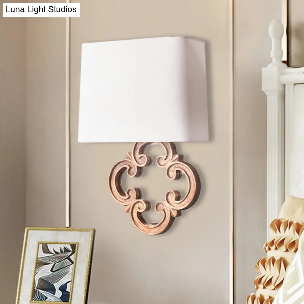 White Fabric Wall Sconce With Countryside Design And Tapered Mount - Perfect For Living Room