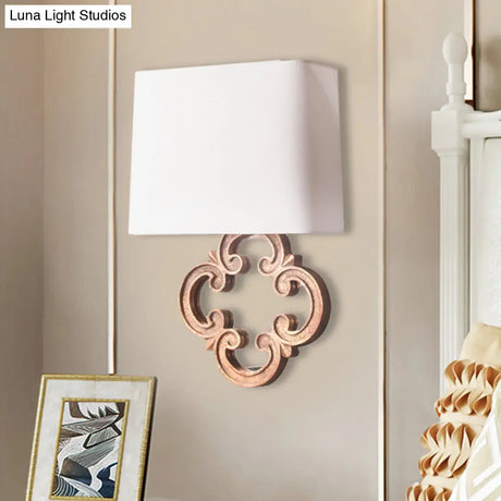 White Fabric Wall Sconce With Countryside Design And Tapered Mount - Perfect For Living Room