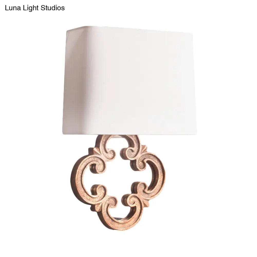 White Fabric Wall Sconce With Countryside Design And Tapered Mount - Perfect For Living Room