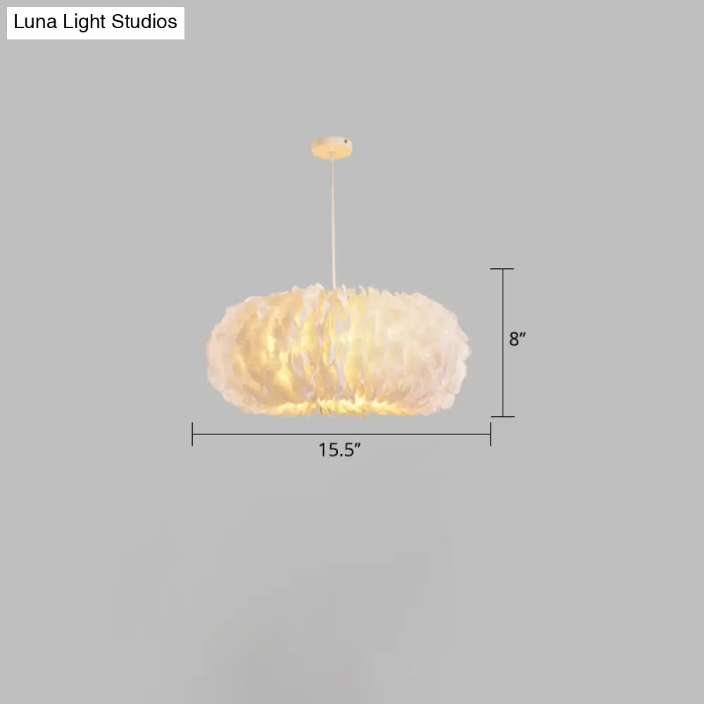 White Feather Donut Pendant Lamp For Bedroom Ceiling