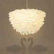 White Floral Pendant Chandelier With Feather Accent - Simple Dining Room Lighting / 13’