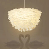White Floral Pendant Chandelier With Feather Accent - Simple Dining Room Lighting / 13’